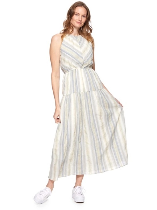 Threadgrit Dresses & Skirts - THREADGRIT SALLY HIGH NECK STRIPED MAXI DRESS BLUE/YELLOW 100% cotton - large